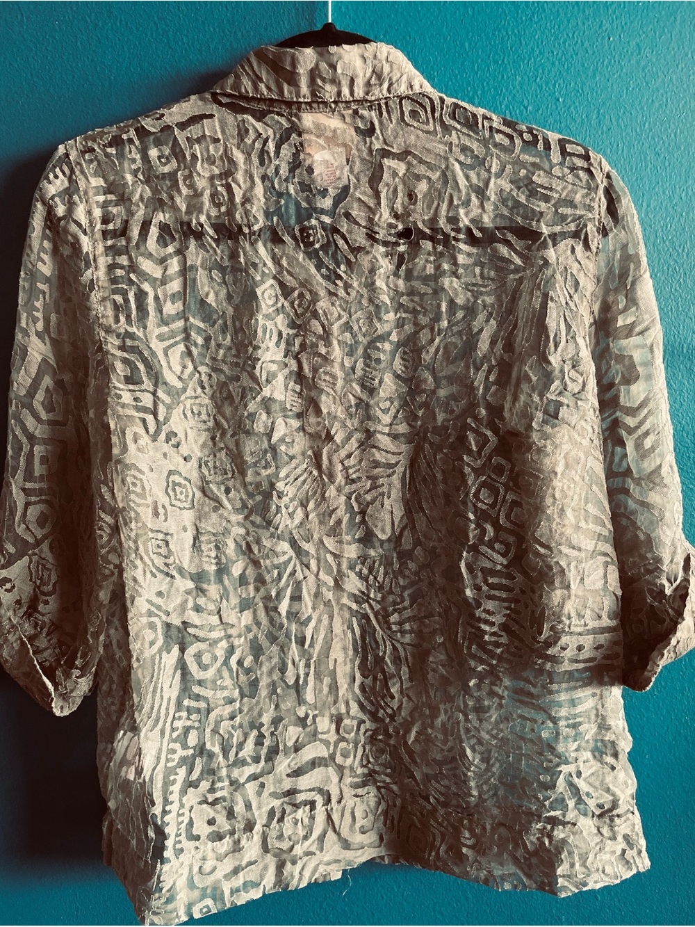 Ruby Rd. Textured Pattern SheerBlouse in Sage - Picture 3 of 4